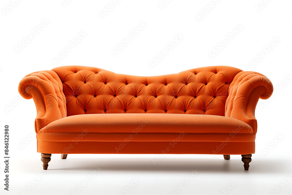 Classic orange leather sofa isolated on white background. 3d render image Classic orange leather sofa isolated on white background. 3d render image