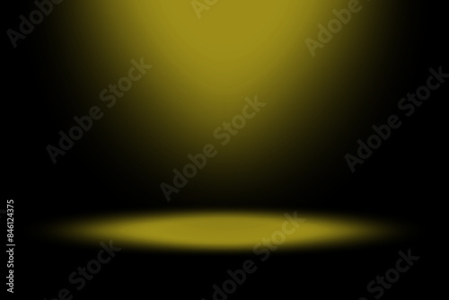 Vector spotlight background. Yellow gradient shading. Light source above. Dark vignette effect.