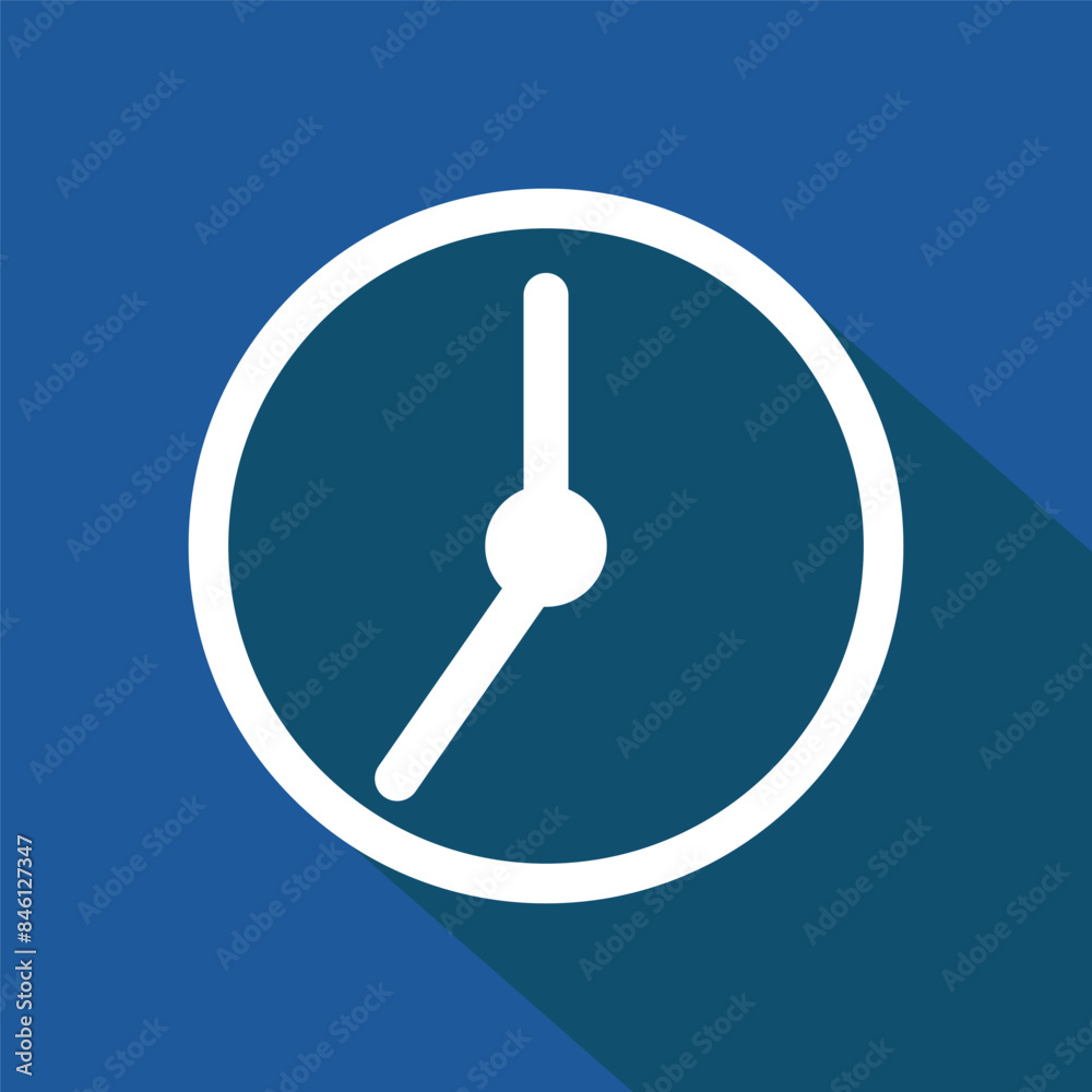 Clock icon vector. Blue background design. Time symbol graphic. Minimalist watch illustration. Clock icon vector. Blue background design. Time symbol graphic. Minimalist watch illustration.