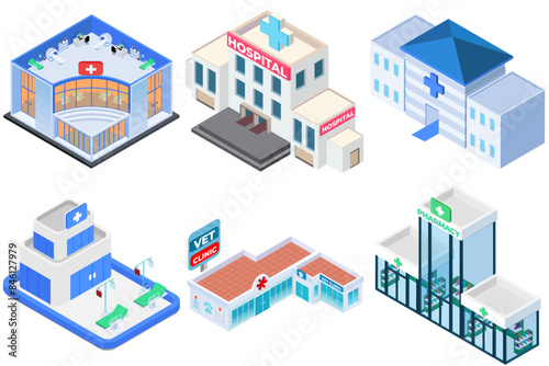 Isometric Medical Buildings Illustration