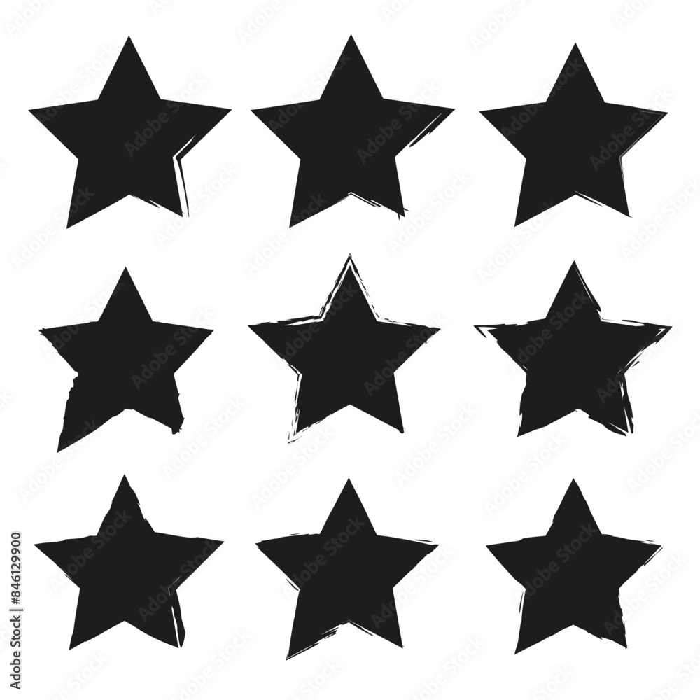 Grunge star icons vector. Black rough edges. Abstract brush stroke shapes. Artistic design elements. Grunge star icons vector. Black rough edges. Abstract brush stroke shapes. Artistic design elements.