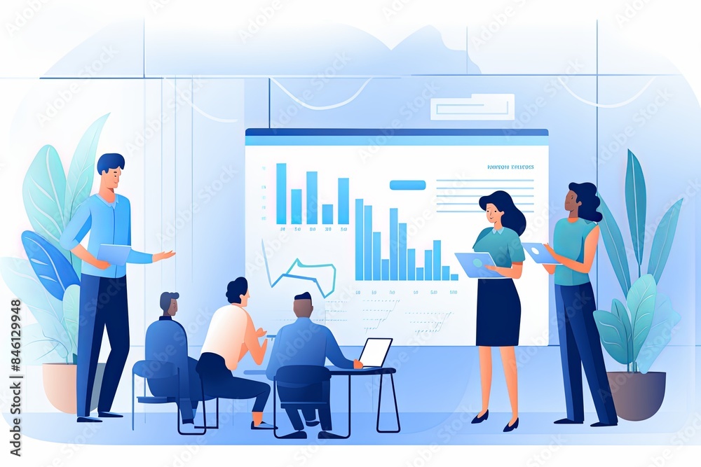 clean vector illustration of a team presenting clean vector illustration of a team presenting
