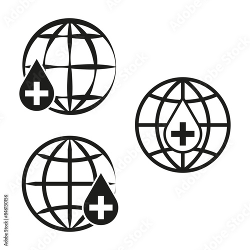 Global healthcare symbols. Medical aid worldwide Vector icons.