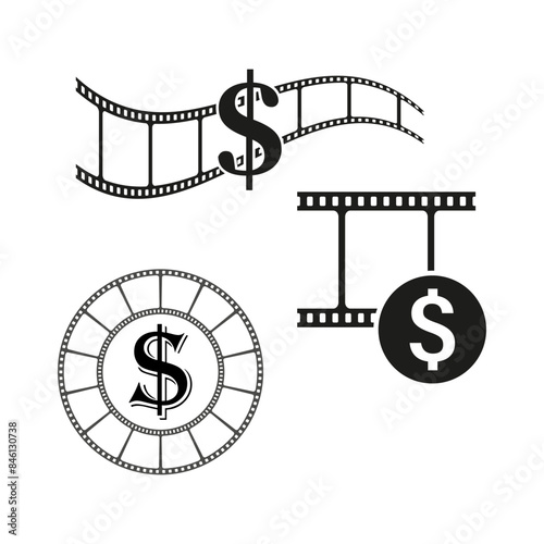 Financial cinema concept. Film industry economy icons Vector. Money and entertainment symbols.
