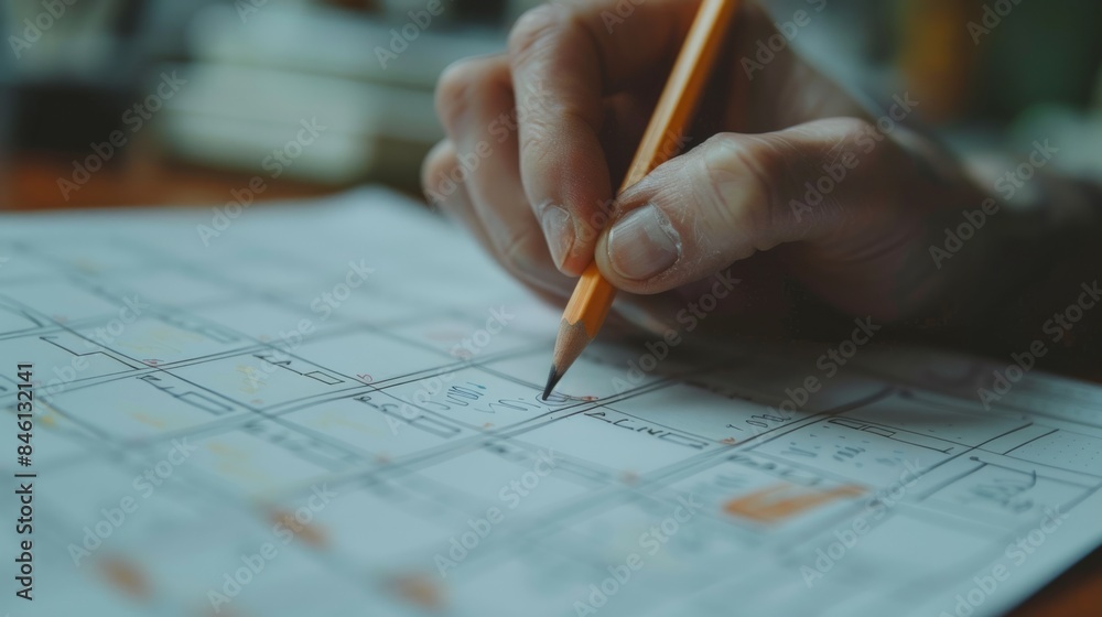hand with pencil writing on calendar page close-up generative ai hand with pencil writing on calendar page close-up generative ai