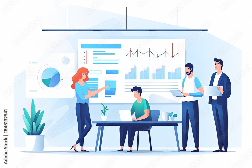 clean vector illustration of a team presenting clean vector illustration of a team presenting