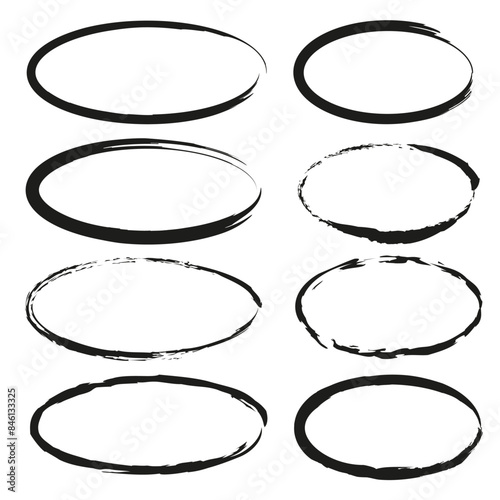 Grunge oval frames vector. Black rough edges. Abstract brush stroke shapes. Artistic design elements.