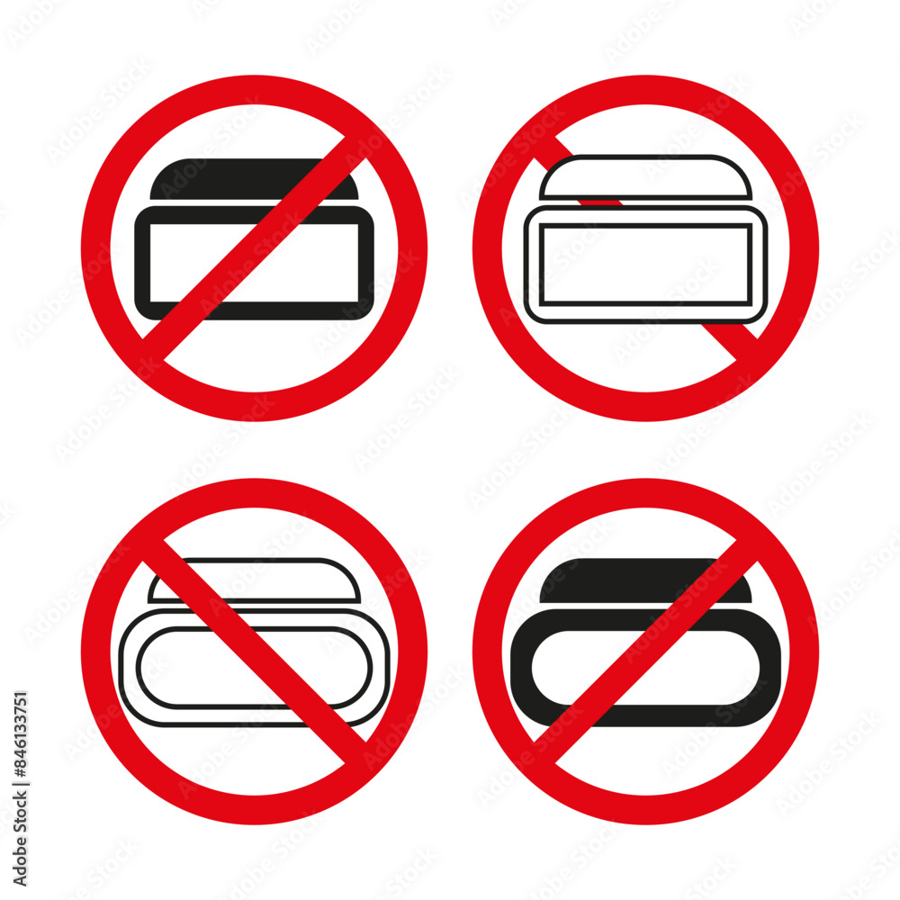 No containers allowed icon set Vector. Forbidden jar and bottle symbols. Prohibited storage sign. No containers allowed icon set Vector. Forbidden jar and bottle symbols. Prohibited storage sign.