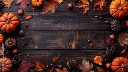 Happy Thanksgiving text space with pumpkins and leaves over the edge as a frame. Blank space for text or copy space. Greeting card video.