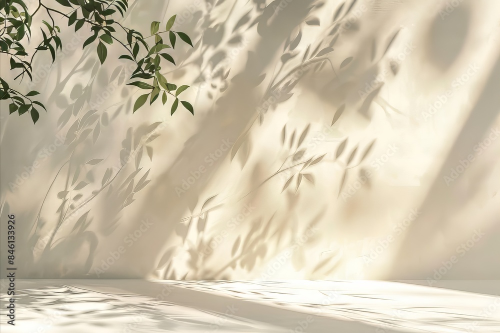 Obraz premium Empty Beige Wall with Shadow Leaves