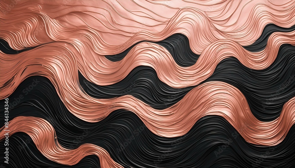 Abstract background with wavy lines in rose gold and black, hand drawn texture with brush strokes. Abstract background with wavy lines in rose gold and black, hand drawn texture with brush strokes.