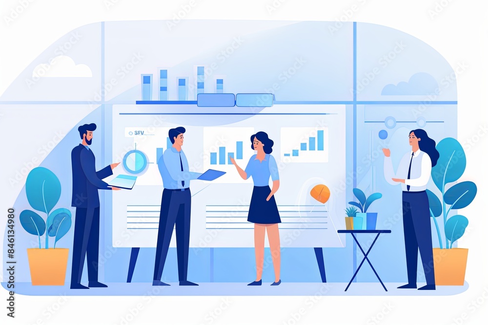 clean vector illustration of a team presenting clean vector illustration of a team presenting