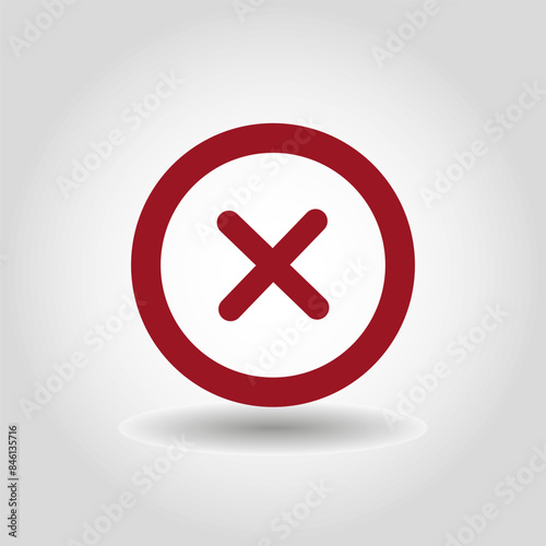 Red cancel icon. Cross mark symbol. Black and white vector. Error illustration.