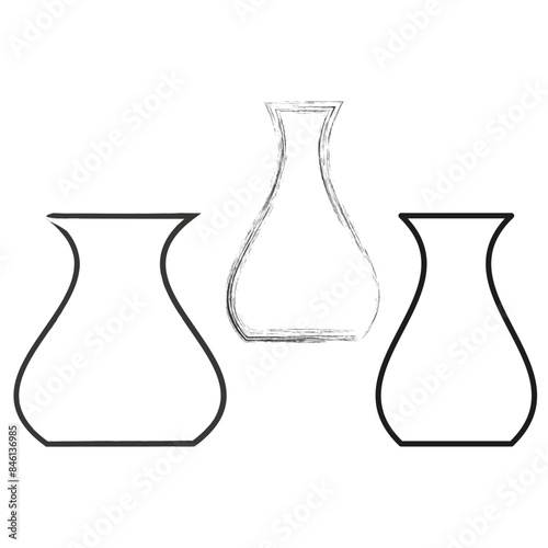 Outline vase shapes. Three black sketches. Abstract vector elements. Minimalist design art.