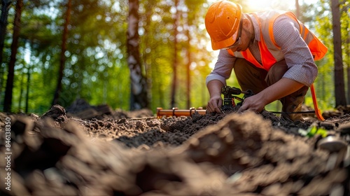 Wallpaper Mural Forestry Worker Collecting Soil Samples in Forest Torontodigital.ca