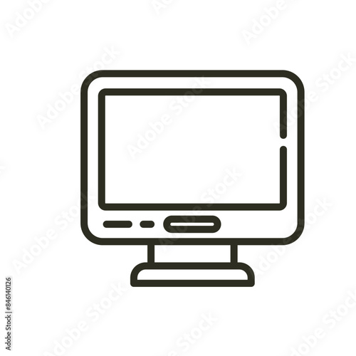 Office computer screen display outline icon. Desktop monitor vector icon illustration image