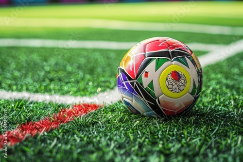 Colorful Soccer Ball on a Green Field