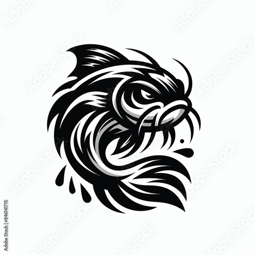 mascot logo of a catfish in black and white silhouette