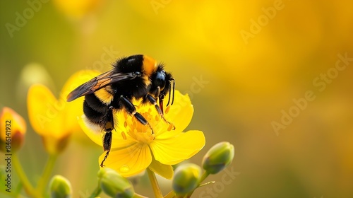 redtailed bumblebee bombus lapidariuson yellow flower birds foot trefoil lotus corniculatus : Generative AI © The Little Hut