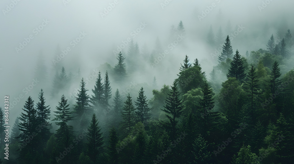 forest seen from above with fog forest seen from above with fog
