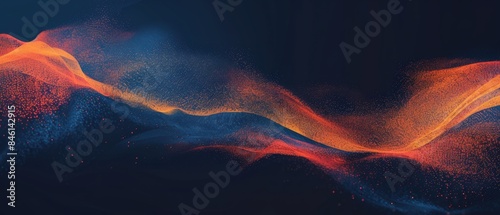 Abstract, grainy poster background with dark blue, orange, and red color waves on a black backdrop for a header banner design.