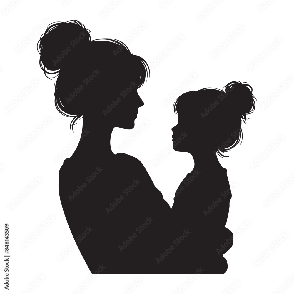 Fototapeta premium Silhouette of mother and daughter. Vector isolated illustration