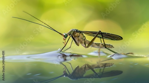 A macro shot of a common pond skater insect on the surface of water : Generative AI photo