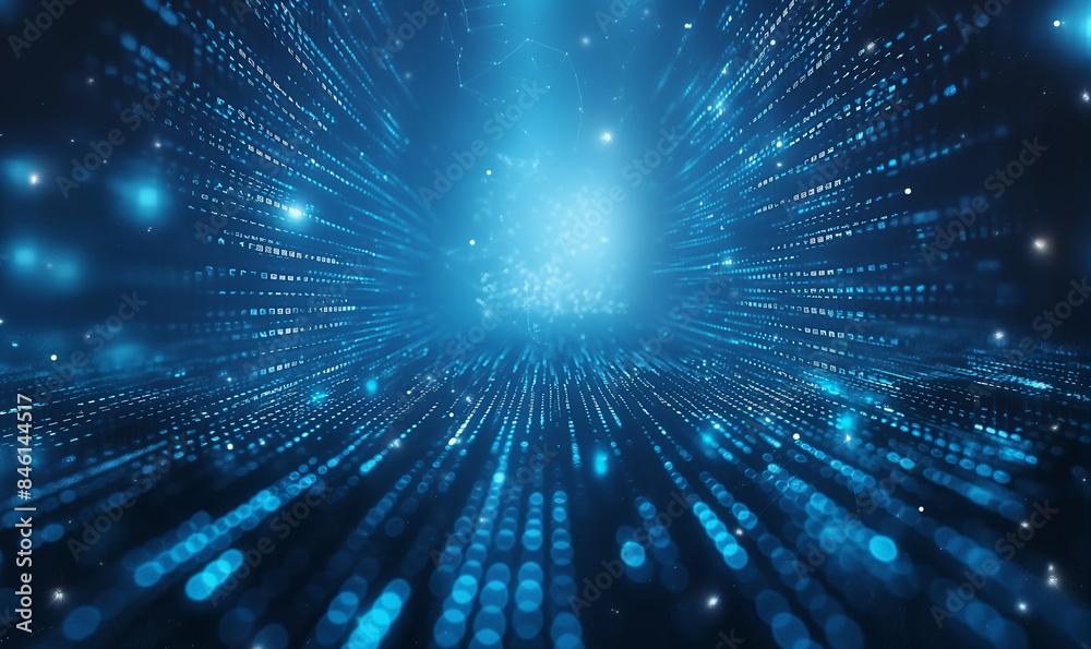 A dark blue background with glowing data and code, cyberpunk style, data visualization in the center of an abstract space, dark atmosphere, light effects, high resolution A dark blue background with glowing data and code, cyberpunk style, data visualization in the center of an abstract space, dark atmosphere, light effects, high resolution
