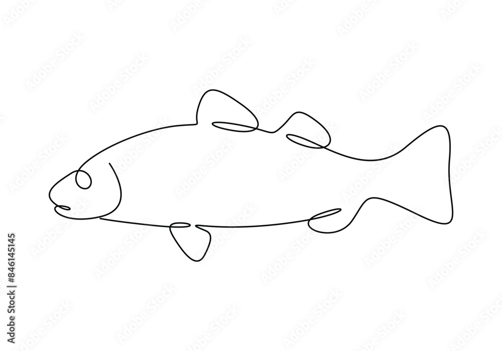 Fototapeta premium Sea bass fish continuous one line drawing vector illustration. Pro vector