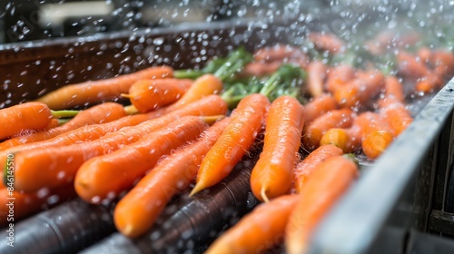 Wallpaper Mural Carrots being washed on a conveyor belt in a factory. Torontodigital.ca