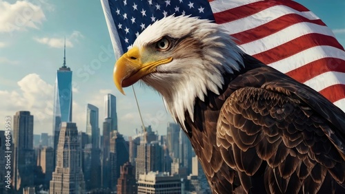 American Independence Day flag patriotic background with bald eagle