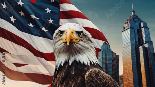 American Independence Day flag patriotic background with bald eagle