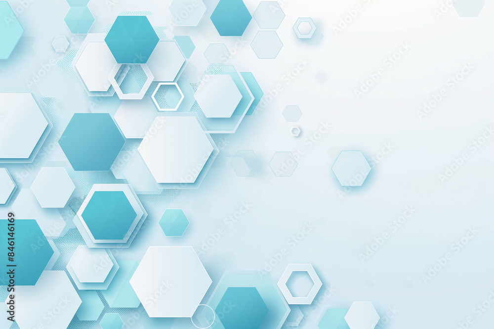 Abstract light blue background with hexagons and shapes, technology or science concept. Abstract futuristic geometric vector design template for presentation cosmetic cover business 