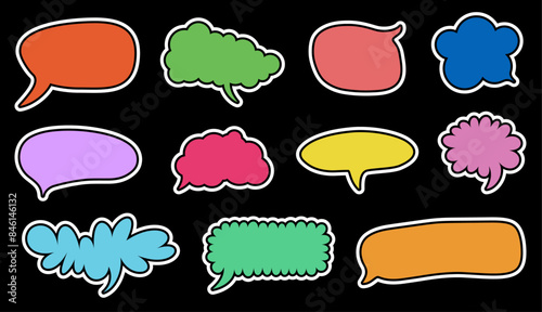 Set of Colorful Comic Speech Bubbles with Black Background