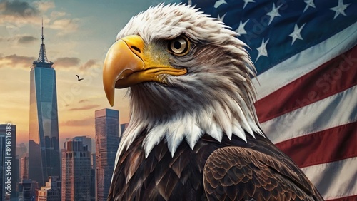 American Independence Day flag patriotic background with bald eagle