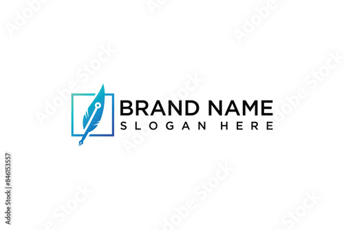 quill pen tech logo design vector template concept