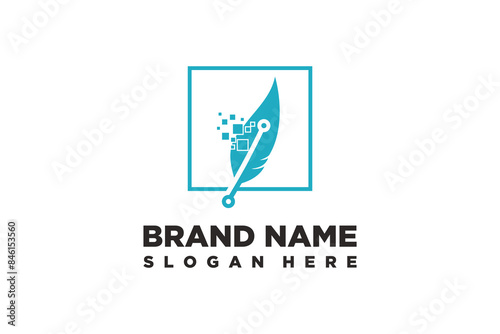quill pen tech logo design vector template concept
