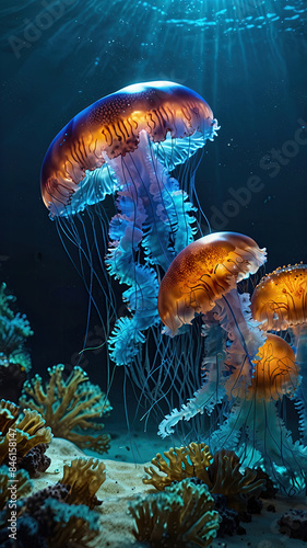 glow vibrant jellyfish in the depths of the ocean © Dwi