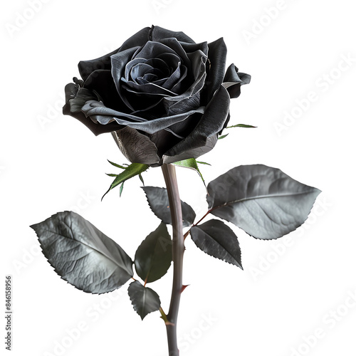 Elegant black rose isolated on a white background, symbolizing mystery, elegance, and uniqueness. Perfect for artistic and dramatic themes.
