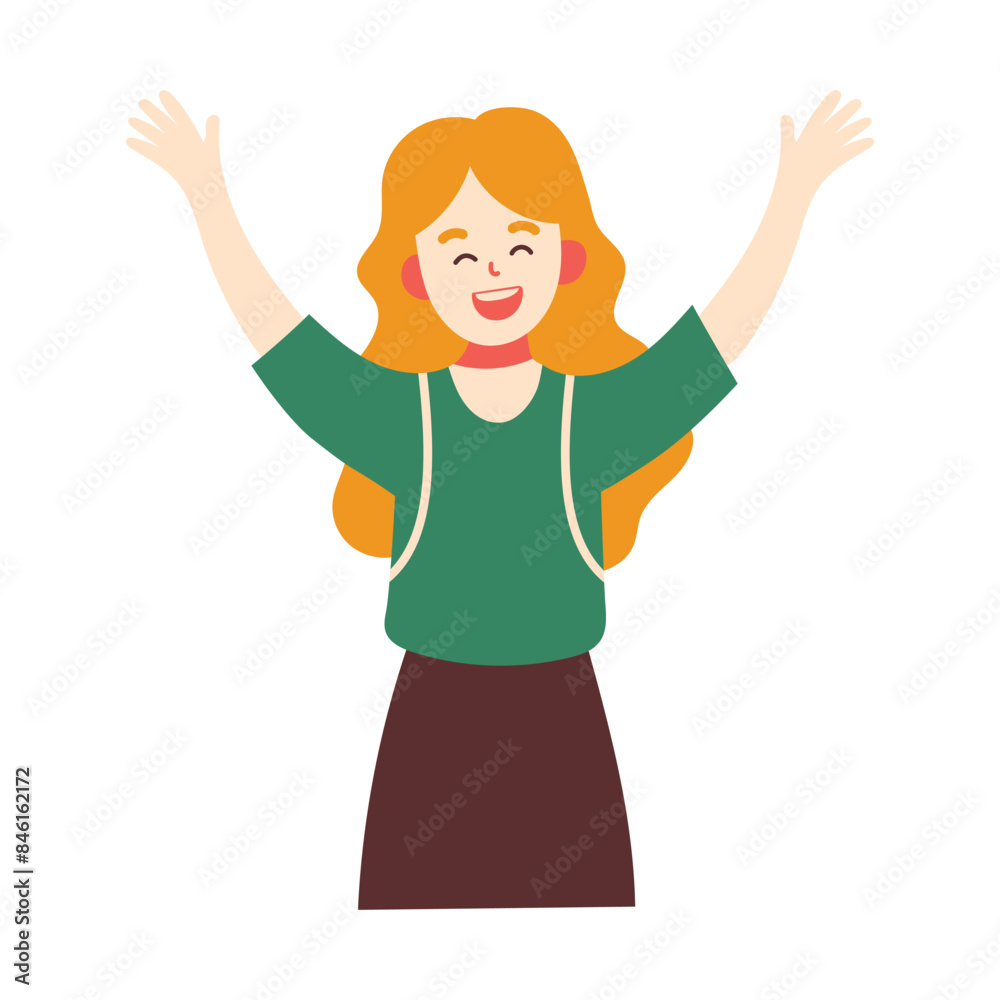 Happy woman with her arms up in the air Happy woman with her arms up in the air