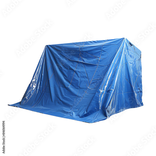 Large blue plastic tarp covering an object for protection and weather resistance, ideal for outdoor use and various applications.