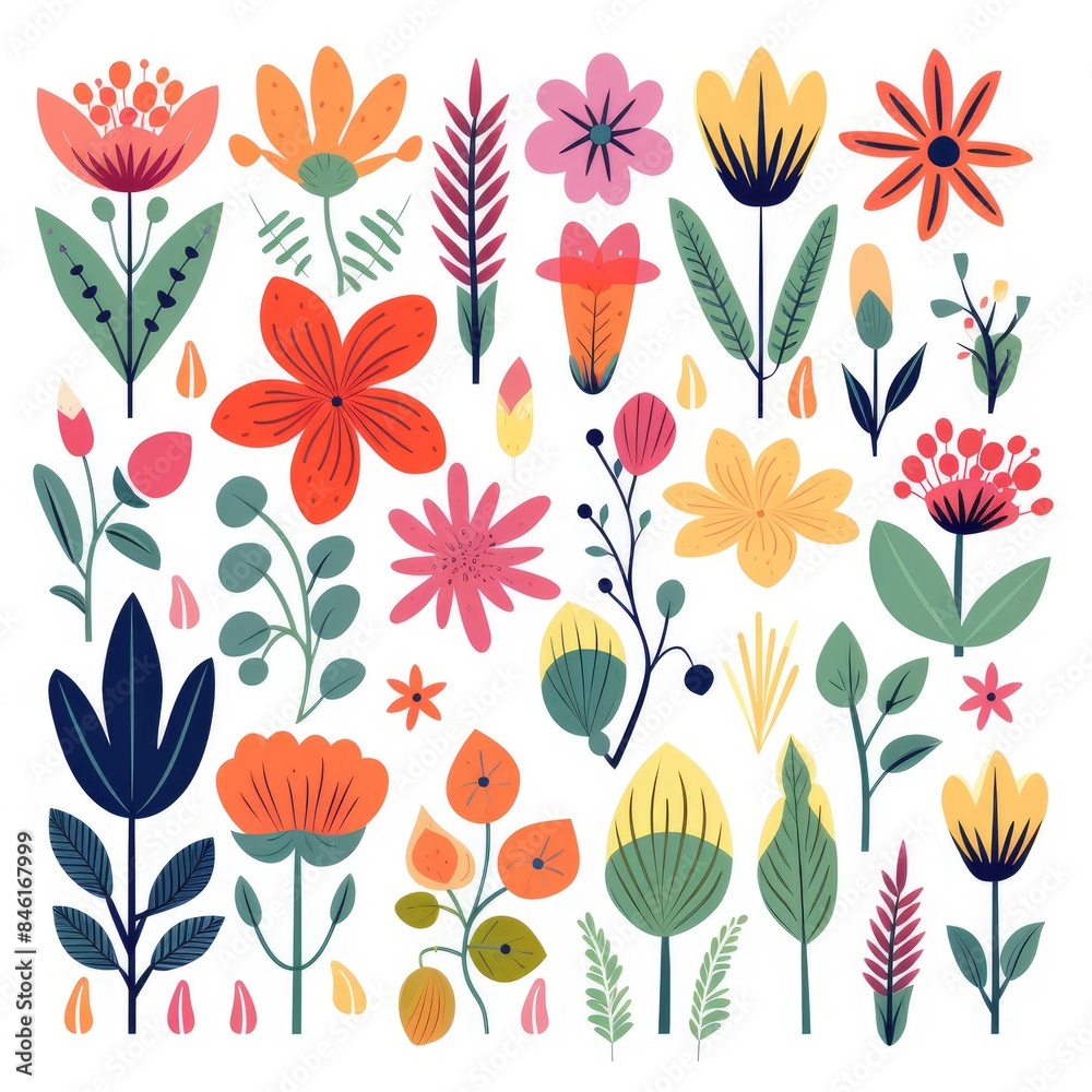 Lush Cartoon Jungle Vector with Bright Flowers Lush Cartoon Jungle Vector with Bright Flowers