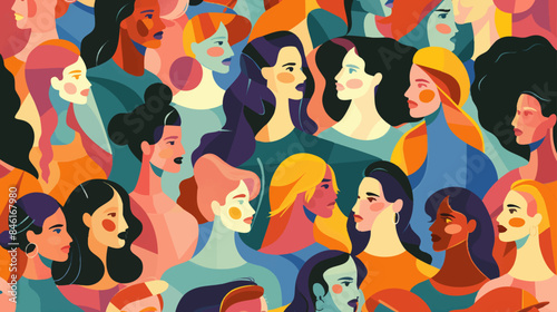 vector diverse and colorful group of women with long and short hair