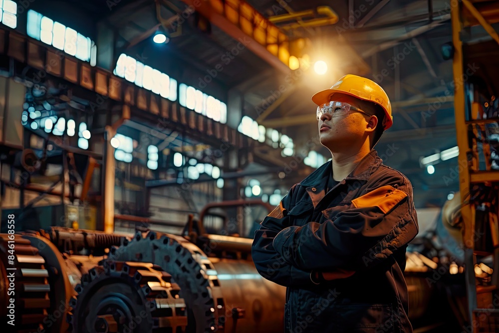 Engineer Inspecting Industrial Machinery Components Engineer Inspecting Industrial Machinery Components