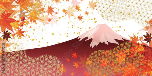 富士山　紅葉　葉　秋　背景	