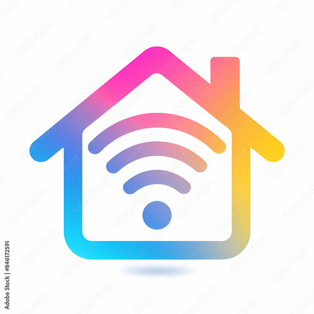 Smart home icon with gradient colors symbolizing wireless technology and connectivity in modern households. Smart home icon with gradient colors symbolizing wireless technology and connectivity in modern households.
