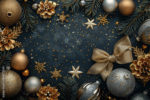 Elegant Gold and Blue Christmas Ornaments - Luxurious Holiday Decor with Sparkling Baubles and Festive Cheer