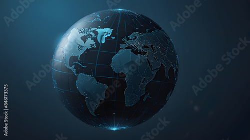 A minimalist, high-resolution metallic globe with a sleek design, set against a blue background, ideal for contemporary home or office decor, embodying global elegance.
