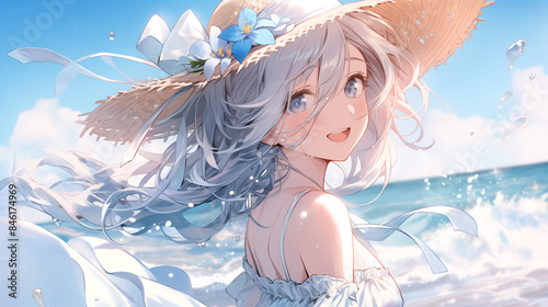 Beautiful woman enjoying the summer sea.