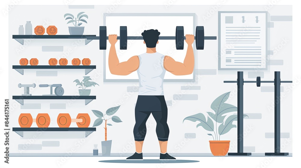 Man Lifting Weights in Modern Gym Man Lifting Weights in Modern Gym